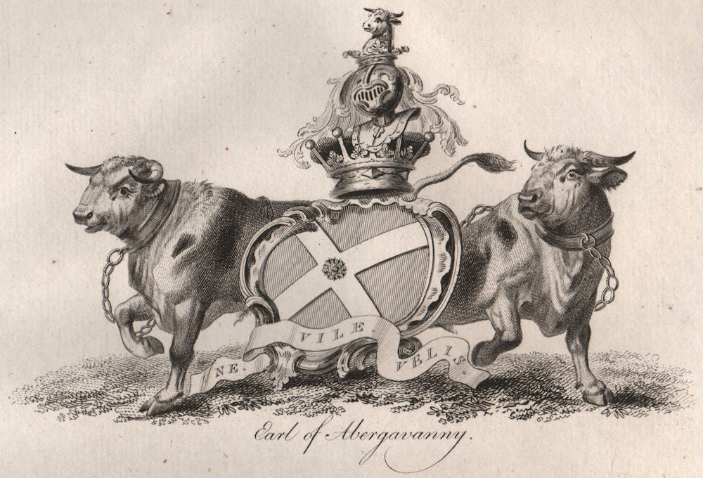 EARL OF ABERGAVANNY. Coat of Arms. Heraldry 1790 old antique print picture